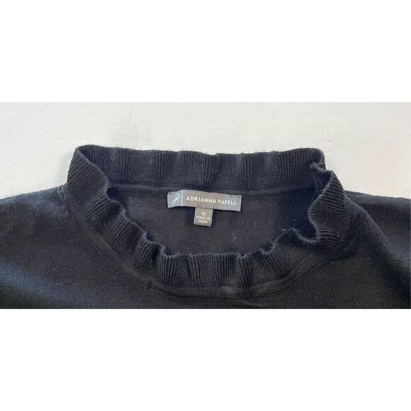 Adriana Papell Swiss Dot Sheer Sleeve Ruffle Neck Black Sweater Top Size Medium - Picture 3 of 8